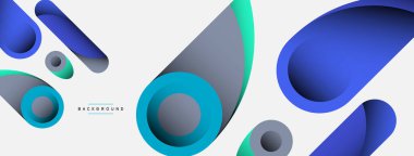 Soyut arkaplan. Minimum geometrik daireler ve koyu gölgeli yuvarlak şekiller. Duvar kağıdı afişi veya arkaplan için moda teknoloji iş şablonu