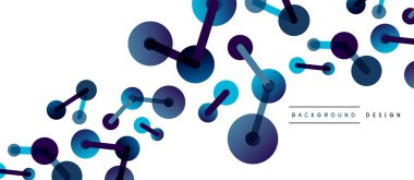 Soyut arkaplan. Yuvarlak noktalar çizgilerle birleşti. Duvar kağıdı, afiş, arkaplan veya iniş için moda tekno iş şablonu