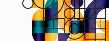 Minimum geometrik soyut arkaplan. Çember kare ve üçgen tasarım. Duvar kağıdı, afiş, arkaplan veya iniş için moda tekno iş şablonu