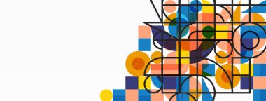 Güzel soyut bir arka plan. Çemberler, üçgen şekiller ve kareler. Duvar kağıdı, pankart, arkaplan veya iniş için en küçük geometrik şablon