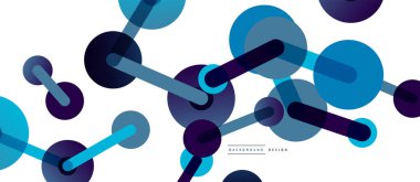 Soyut arkaplan. Yuvarlak noktalar çizgilerle birleşti. Duvar kağıdı, afiş, arkaplan veya iniş için moda tekno iş şablonu