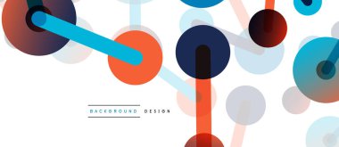 Çizgi noktaları geometrik soyut arkaplan bağlantıları. Çizgilerle birbirine bağlı çemberler. Duvar kağıdı, afiş, arkaplan veya iniş için moda tekno iş şablonu