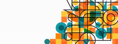 Güzel soyut bir arka plan. Çemberler, üçgen şekiller ve kareler. Duvar kağıdı, pankart, arkaplan veya iniş için en küçük geometrik şablon