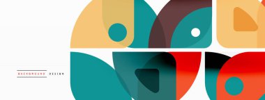 Renkli minimetrik geometrik soyut arkaplan. Yuvarlak elementlerle üçgen şekli, daireler. Duvar kağıdı, afiş, arkaplan veya iniş için moda tekno iş şablonu