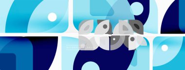 Renkli minimetrik geometrik soyut arkaplan. Yuvarlak elementlerle üçgen şekli, daireler. Duvar kağıdı, afiş, arkaplan veya iniş için moda tekno iş şablonu