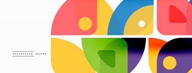 Renkli minimetrik geometrik soyut arkaplan. Yuvarlak elementlerle üçgen şekli, daireler. Duvar kağıdı, afiş, arkaplan veya iniş için moda tekno iş şablonu