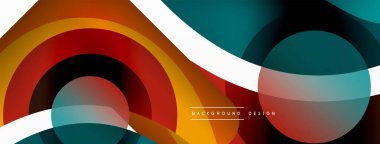 Renkli geometrik şekilli soyut arkaplan. Yuvarlak şekilli, daire ve çizgilerle çok güzel bir arka plan. Geometrik tasarım. Vektör illüstrasyonu