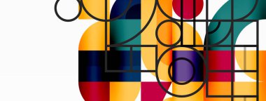 Minimum geometrik soyut arkaplan. Çember kare ve üçgen tasarım. Duvar kağıdı, afiş, arkaplan veya iniş için moda tekno iş şablonu