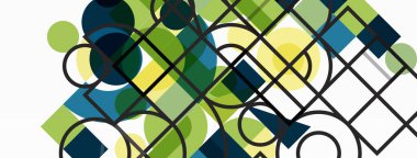 Güzel soyut bir arka plan. Çemberler, üçgen şekiller ve kareler. Duvar kağıdı, pankart, arkaplan veya iniş için en küçük geometrik şablon