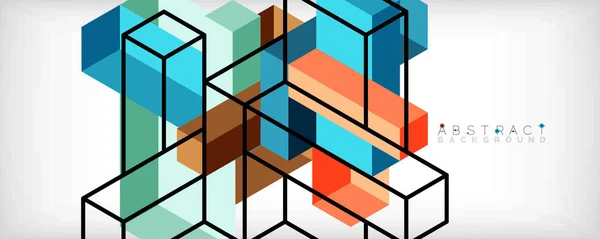 Sfondo astratto. Cubi 3d, elementi cubici e blocchi. Techno o concetto di business per carta da parati, banner, sfondo, pagina di destinazione — Vettoriale Stock