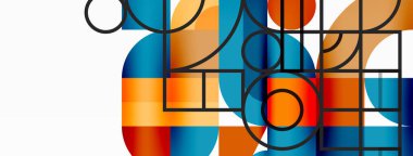 Minimum geometrik soyut arkaplan. Çember kare ve üçgen tasarım. Duvar kağıdı, afiş, arkaplan veya iniş için moda tekno iş şablonu