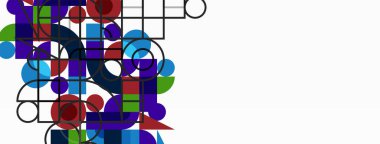 Minimum geometrik soyut arkaplan. Çember kare ve üçgen tasarım. Duvar kağıdı, afiş, arkaplan veya iniş için moda tekno iş şablonu