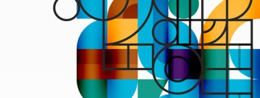 Minimum geometrik soyut arkaplan. Çember kare ve üçgen tasarım. Duvar kağıdı, afiş, arkaplan veya iniş için moda tekno iş şablonu