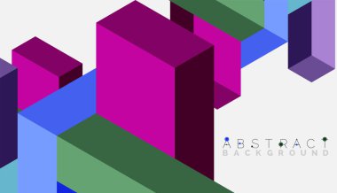 Soyut arkaplan. 3 boyutlu küp, küp elementler ve bloklar. Duvar kağıdı, afiş, arkaplan, iniş sayfası için tekno veya iş konsepti