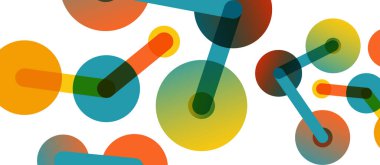 Soyut arkaplan. Yuvarlak noktalar çizgilerle birleşti. Duvar kağıdı, afiş, arkaplan veya iniş için moda tekno iş şablonu