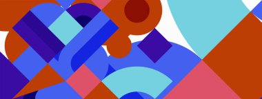 Çember ve kare geometrik arkaplan. Duvar kağıdı, pankart, arkaplan ya da iniş için üçgen ve kareli yuvarlak şekiller