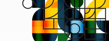 Minimum geometrik soyut arkaplan. Çember kare ve üçgen tasarım. Duvar kağıdı, afiş, arkaplan veya iniş için moda tekno iş şablonu