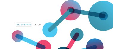 Soyut arkaplan. Yuvarlak noktalar çizgilerle birleşti. Duvar kağıdı, afiş, arkaplan veya iniş için moda tekno iş şablonu