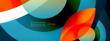 Renkli geometrik şekilli soyut arkaplan. Yuvarlak şekilli, daire ve çizgilerle çok güzel bir arka plan. Geometrik tasarım. Vektör illüstrasyonu