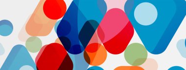 Beyaz üzerine renkli baloncuklar ve yuvarlak geometrik şekiller. Duvar kağıdı, pankart, arkaplan, iniş sayfası için vektör geometrik asgari özet arkaplan