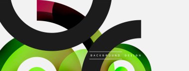 Yuvarlak şekiller daireler ve diğer geometrik şekiller. Duvar kağıdı afişi arkaplan kartı veya iniş sayfası için vektör illüstrasyonu