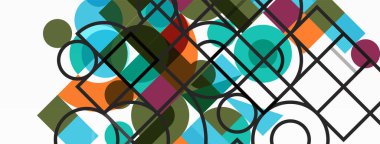 Güzel soyut bir arka plan. Çemberler, üçgen şekiller ve kareler. Duvar kağıdı, pankart, arkaplan veya iniş için en küçük geometrik şablon