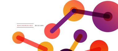 Çizgi noktaları geometrik soyut arkaplan bağlantıları. Çizgilerle birbirine bağlı çemberler. Duvar kağıdı, afiş, arkaplan veya iniş için moda tekno iş şablonu