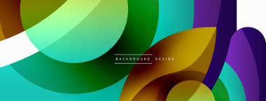 Renkli geometrik şekilli soyut arkaplan. Yuvarlak şekilli, daire ve çizgilerle çok güzel bir arka plan. Geometrik tasarım. Vektör illüstrasyonu