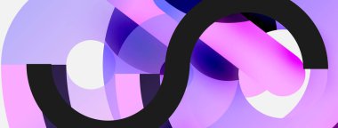 Yuvarlak şekiller daireler ve diğer geometrik şekiller. Duvar kağıdı afişi arkaplan kartı veya iniş sayfası için vektör illüstrasyonu