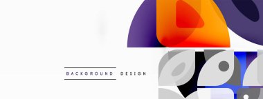 Renkli minimetrik geometrik soyut arkaplan. Yuvarlak elementlerle üçgen şekli, daireler. Duvar kağıdı, afiş, arkaplan veya iniş için moda tekno iş şablonu