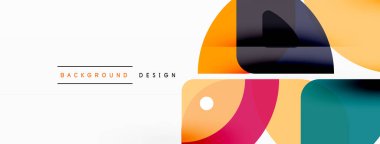 Renkli minimetrik geometrik soyut arkaplan. Yuvarlak elementlerle üçgen şekli, daireler. Duvar kağıdı, afiş, arkaplan veya iniş için moda tekno iş şablonu