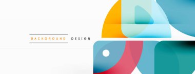 Renkli minimetrik geometrik soyut arkaplan. Yuvarlak elementlerle üçgen şekli, daireler. Duvar kağıdı, afiş, arkaplan veya iniş için moda tekno iş şablonu