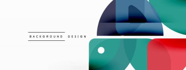 Renkli minimetrik geometrik soyut arkaplan. Yuvarlak elementlerle üçgen şekli, daireler. Duvar kağıdı, afiş, arkaplan veya iniş için moda tekno iş şablonu