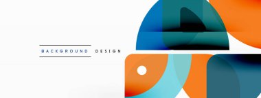 Renkli minimetrik geometrik soyut arkaplan. Yuvarlak elementlerle üçgen şekli, daireler. Duvar kağıdı, afiş, arkaplan veya iniş için moda tekno iş şablonu