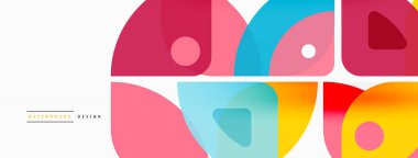 Renkli minimetrik geometrik soyut arkaplan. Yuvarlak elementlerle üçgen şekli, daireler. Duvar kağıdı, afiş, arkaplan veya iniş için moda tekno iş şablonu