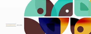 Renkli minimetrik geometrik soyut arkaplan. Yuvarlak elementlerle üçgen şekli, daireler. Duvar kağıdı, afiş, arkaplan veya iniş için moda tekno iş şablonu