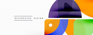 Renkli minimetrik geometrik soyut arkaplan. Yuvarlak elementlerle üçgen şekli, daireler. Duvar kağıdı, afiş, arkaplan veya iniş için moda tekno iş şablonu