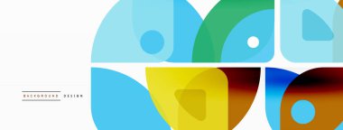 Renkli minimetrik geometrik soyut arkaplan. Yuvarlak elementlerle üçgen şekli, daireler. Duvar kağıdı, afiş, arkaplan veya iniş için moda tekno iş şablonu