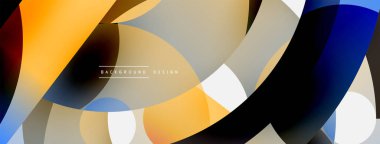 Yuvarlak şekiller daireler ve diğer geometrik şekiller. Duvar kağıdı afişi arkaplan kartı veya iniş sayfası için vektör illüstrasyonu
