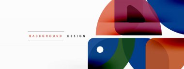 Renkli minimetrik geometrik soyut arkaplan. Yuvarlak elementlerle üçgen şekli, daireler. Duvar kağıdı, afiş, arkaplan veya iniş için moda tekno iş şablonu