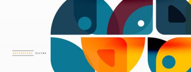 Renkli minimetrik geometrik soyut arkaplan. Yuvarlak elementlerle üçgen şekli, daireler. Duvar kağıdı, afiş, arkaplan veya iniş için moda tekno iş şablonu