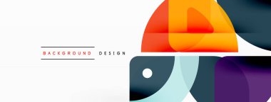 Renkli minimetrik geometrik soyut arkaplan. Yuvarlak elementlerle üçgen şekli, daireler. Duvar kağıdı, afiş, arkaplan veya iniş için moda tekno iş şablonu