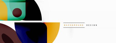 Renkli minimetrik geometrik soyut arkaplan. Yuvarlak elementlerle üçgen şekli, daireler. Duvar kağıdı, afiş, arkaplan veya iniş için moda tekno iş şablonu