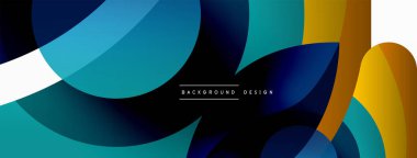 Renkli geometrik şekilli soyut arkaplan. Yuvarlak şekilli, daire ve çizgilerle çok güzel bir arka plan. Geometrik tasarım. Vektör illüstrasyonu