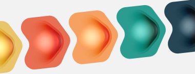 Beyaz arka planda renkli ok şekilleri. Minimum geometrik soyut arkaplan. Duvar kağıdı afişi veya iniş sayfası için vektör illüstrasyonu