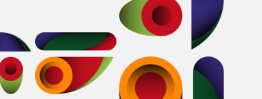 Soyut arkaplan. Minimum geometrik daireler ve koyu gölgeli yuvarlak şekiller. Duvar kağıdı afişi veya arkaplan için moda teknoloji iş şablonu