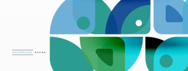 Renkli minimetrik geometrik soyut arkaplan. Yuvarlak elementlerle üçgen şekli, daireler. Duvar kağıdı, afiş, arkaplan veya iniş için moda tekno iş şablonu