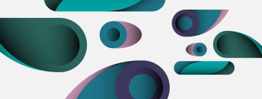 Soyut arkaplan. Minimum geometrik daireler ve koyu gölgeli yuvarlak şekiller. Duvar kağıdı afişi veya arkaplan için moda teknoloji iş şablonu