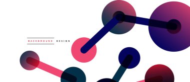 Soyut arkaplan. Yuvarlak noktalar çizgilerle birleşti. Duvar kağıdı, afiş, arkaplan veya iniş için moda tekno iş şablonu