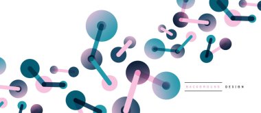 Soyut arkaplan. Yuvarlak noktalar çizgilerle birleşti. Duvar kağıdı, afiş, arkaplan veya iniş için moda tekno iş şablonu